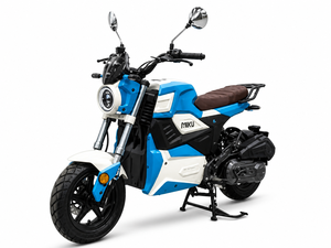 2000W Blue & White Retro Electric Motorcycle | 72V 20Ah Dual Disc Brake Street Motorbike with Brown Leather Seat | 60KM/H